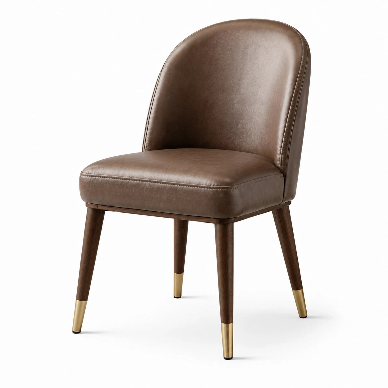 Silla de comedor de cuero sintético marrón con patas de madera