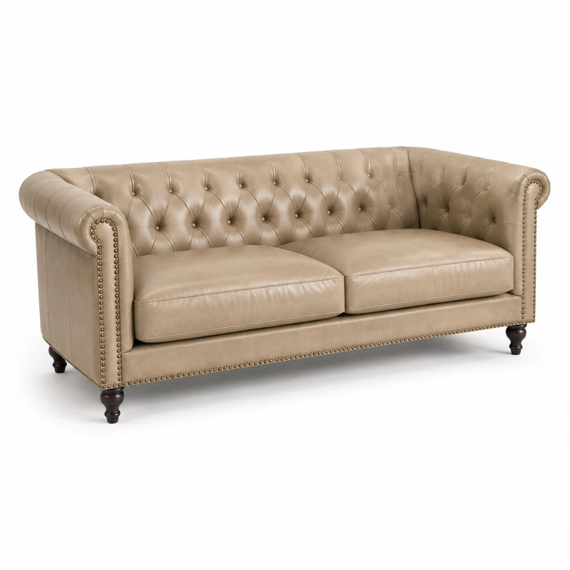 Sofá Chesterfield de 3 plazas en cuero beige