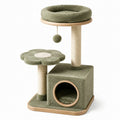 Árbol rascador para gatos de contrachapado con plataformas de sisal y poliéster verde