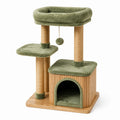 Árbol rascador para gatos de madera y felpa verde