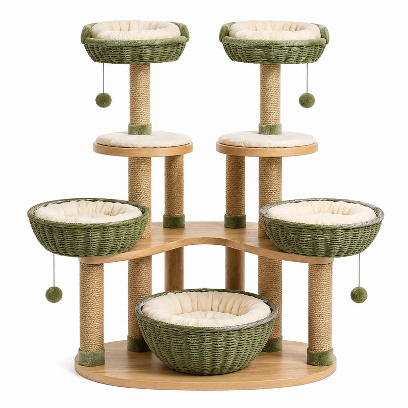 Árbol rascador para gatos de mimbre y madera