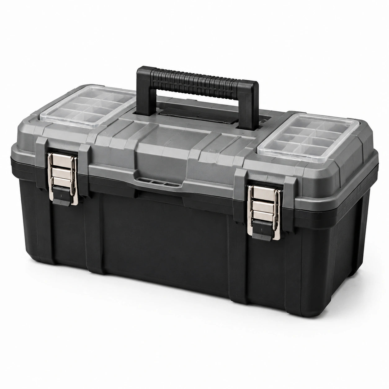Caja de Herramientas de Plástico Negro/Gris con Compartimentos