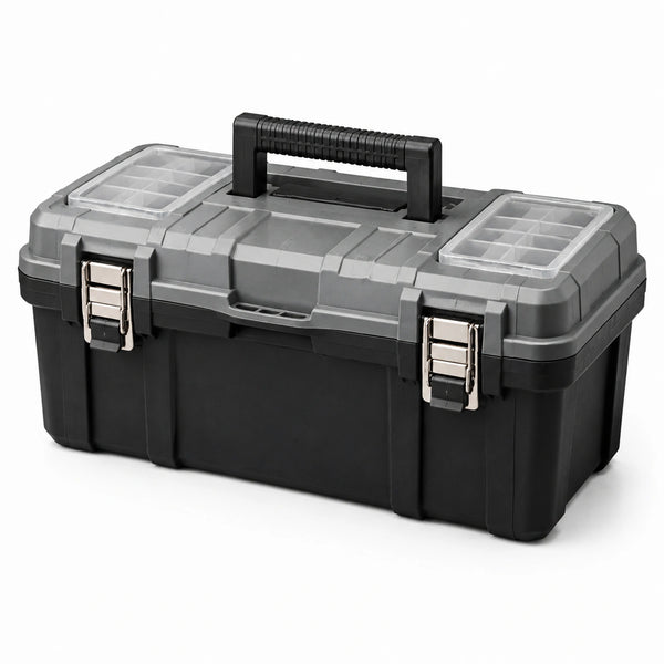Caja de Herramientas de Plástico Negro/Gris con Compartimentos