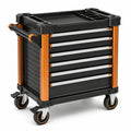 Carro de herramientas de metal con 6 cajones y ruedas bloqueables 53x33x73 cm negro y naranja